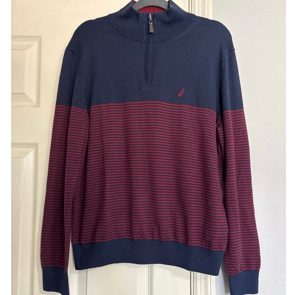 Nautica NavTech Men’s quarter zip striped pullover sweater, NWT Size Medium